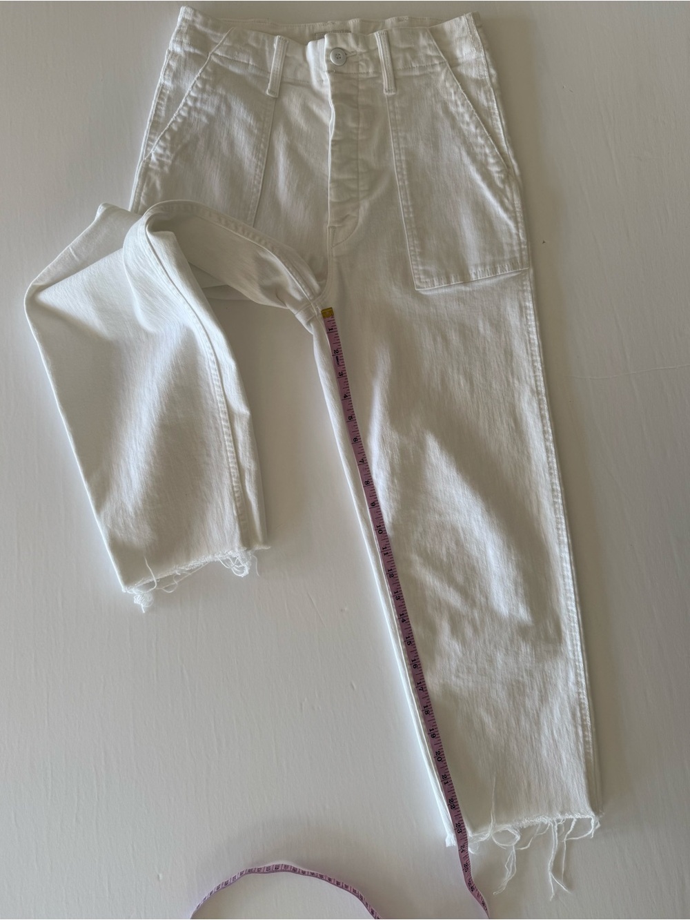 Mother The Private Ankle Fray Jeans White High Rise Patch Pocket Size 25 - Picture 12 of 14
